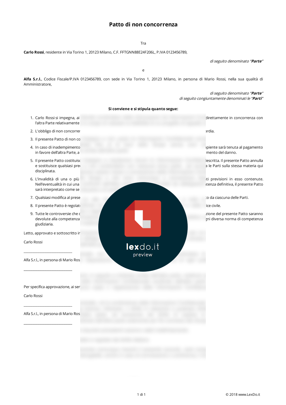 Patto di Non Concorrenza tra Imprese LexDo.it Patto di Non Concorrenza tra Imprese LexDo.it