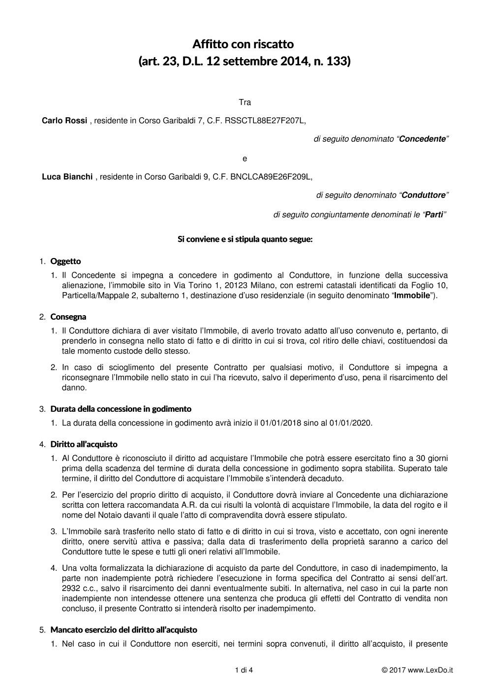 Contratto di rent to buy (affitto con riscatto) lexdo.it Stipula mutuo e rogito